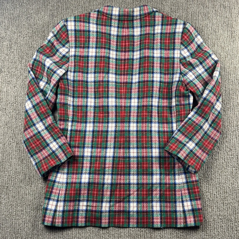 VTG Pendleton Womens 8 Wool Blazer Jacket Red Green Plaid Christmas Holiday - Picture 8 of 8